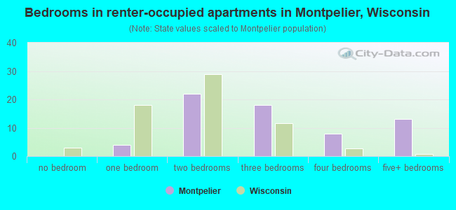 Bedrooms in renter-occupied apartments in Montpelier, Wisconsin