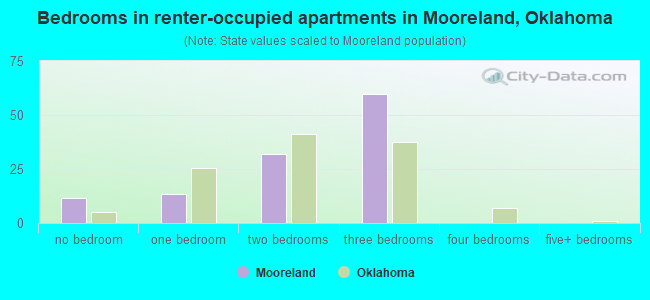 Bedrooms in renter-occupied apartments in Mooreland, Oklahoma