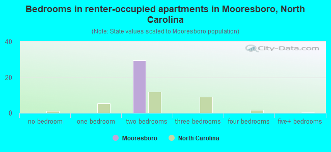 Bedrooms in renter-occupied apartments in Mooresboro, North Carolina