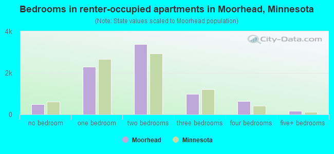 Bedrooms in renter-occupied apartments in Moorhead, Minnesota