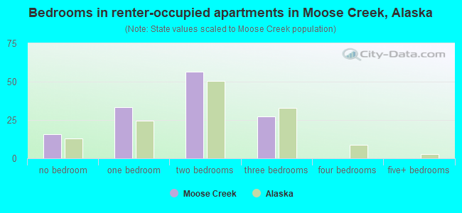 Bedrooms in renter-occupied apartments in Moose Creek, Alaska