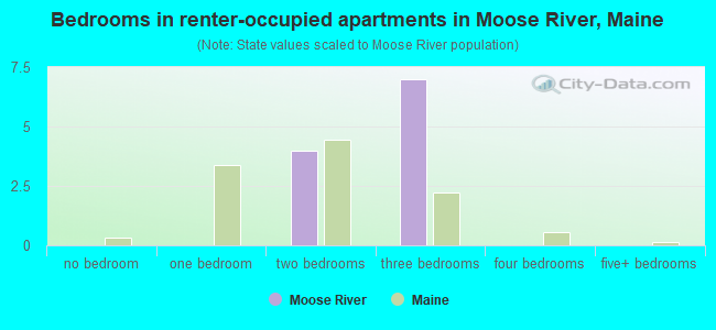 Bedrooms in renter-occupied apartments in Moose River, Maine