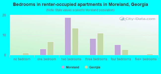 Bedrooms in renter-occupied apartments in Moreland, Georgia