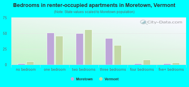 Bedrooms in renter-occupied apartments in Moretown, Vermont