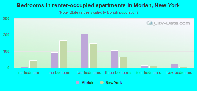 Bedrooms in renter-occupied apartments in Moriah, New York