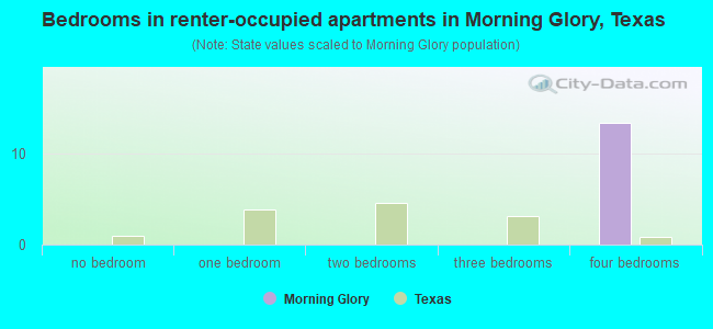 Bedrooms in renter-occupied apartments in Morning Glory, Texas