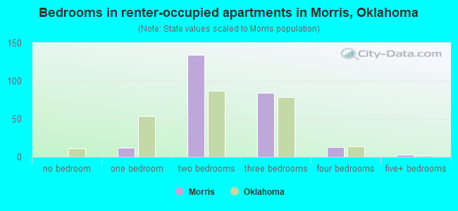 Bedrooms in renter-occupied apartments in Morris, Oklahoma