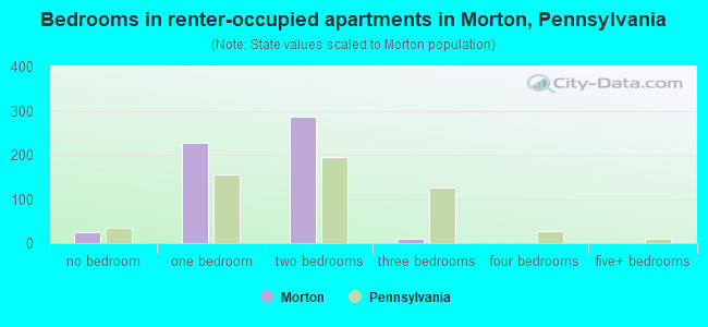 Bedrooms in renter-occupied apartments in Morton, Pennsylvania