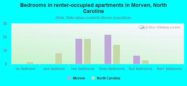 Bedrooms in renter-occupied apartments in Morven, North Carolina