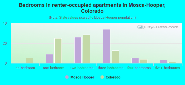 Bedrooms in renter-occupied apartments in Mosca-Hooper, Colorado