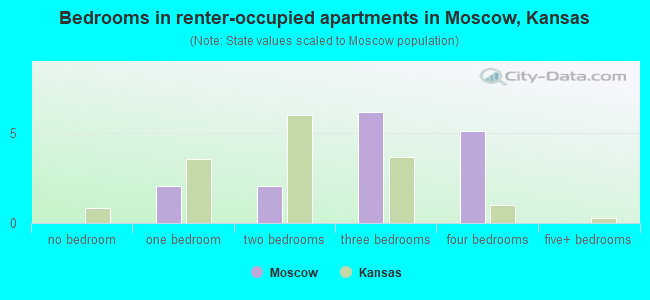 Bedrooms in renter-occupied apartments in Moscow, Kansas