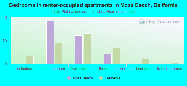 Bedrooms in renter-occupied apartments in Moss Beach, California