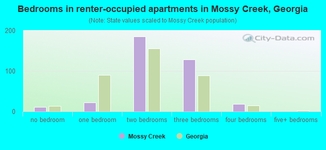 Bedrooms in renter-occupied apartments in Mossy Creek, Georgia
