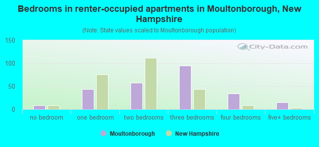 Bedrooms in renter-occupied apartments in Moultonborough, New Hampshire