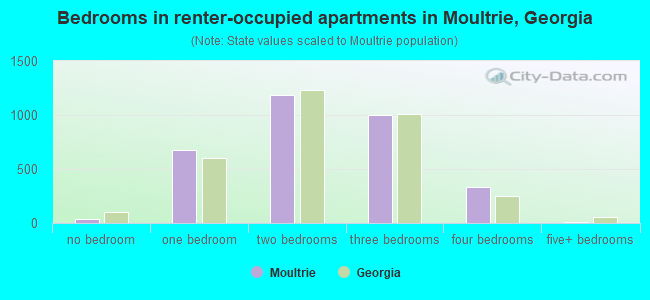 Bedrooms in renter-occupied apartments in Moultrie, Georgia
