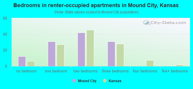 Bedrooms in renter-occupied apartments in Mound City, Kansas