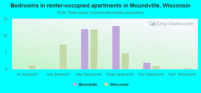 Bedrooms in renter-occupied apartments in Moundville, Wisconsin
