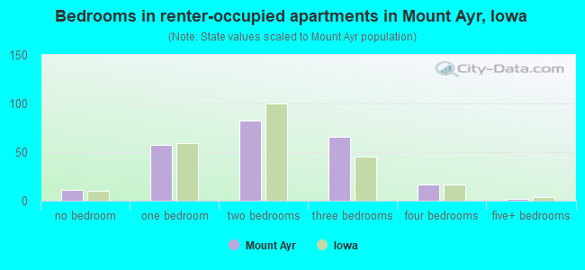 Bedrooms in renter-occupied apartments in Mount Ayr, Iowa