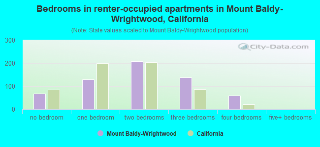 Bedrooms in renter-occupied apartments in Mount Baldy-Wrightwood, California