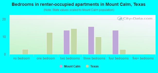 Bedrooms in renter-occupied apartments in Mount Calm, Texas