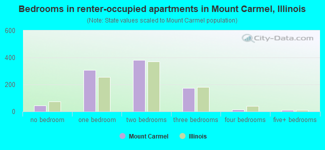 Bedrooms in renter-occupied apartments in Mount Carmel, Illinois