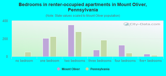 Bedrooms in renter-occupied apartments in Mount Oliver, Pennsylvania