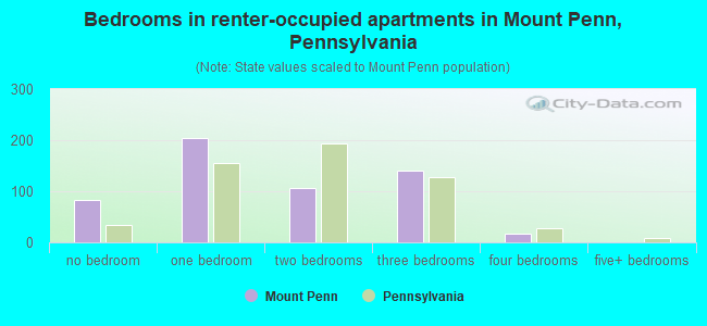 Bedrooms in renter-occupied apartments in Mount Penn, Pennsylvania