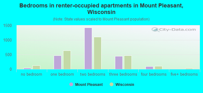 Bedrooms in renter-occupied apartments in Mount Pleasant, Wisconsin