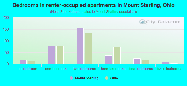 Bedrooms in renter-occupied apartments in Mount Sterling, Ohio