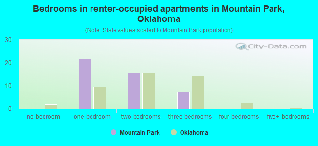 Bedrooms in renter-occupied apartments in Mountain Park, Oklahoma