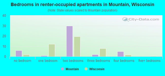 Bedrooms in renter-occupied apartments in Mountain, Wisconsin