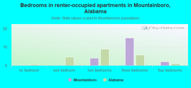 Bedrooms in renter-occupied apartments in Mountainboro, Alabama