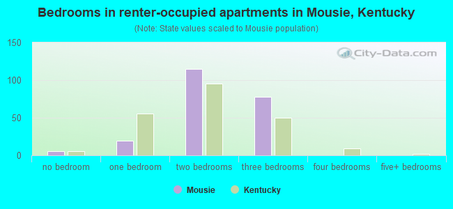 Bedrooms in renter-occupied apartments in Mousie, Kentucky
