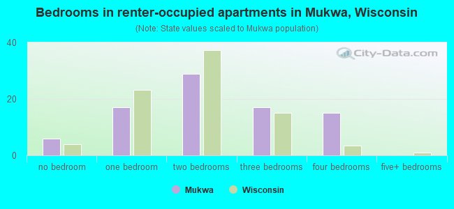 Bedrooms in renter-occupied apartments in Mukwa, Wisconsin