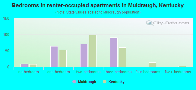 Bedrooms in renter-occupied apartments in Muldraugh, Kentucky