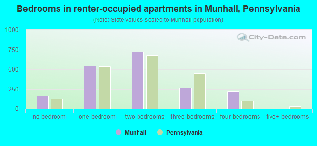 Bedrooms in renter-occupied apartments in Munhall, Pennsylvania