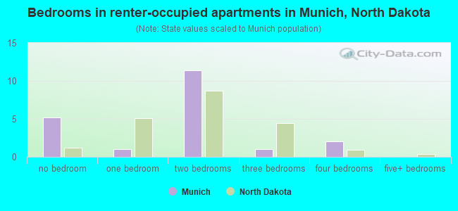 Bedrooms in renter-occupied apartments in Munich, North Dakota