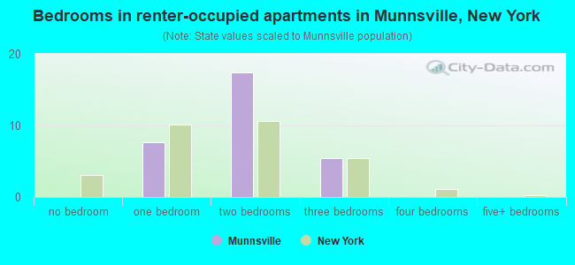 Bedrooms in renter-occupied apartments in Munnsville, New York