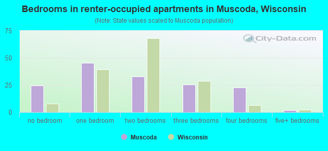 Bedrooms in renter-occupied apartments in Muscoda, Wisconsin