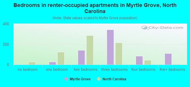 Bedrooms in renter-occupied apartments in Myrtle Grove, North Carolina
