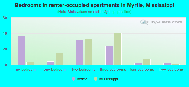 Bedrooms in renter-occupied apartments in Myrtle, Mississippi