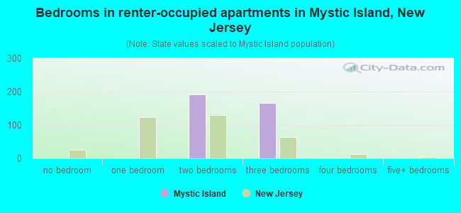 Bedrooms in renter-occupied apartments in Mystic Island, New Jersey
