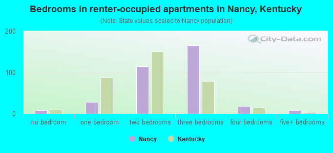 Bedrooms in renter-occupied apartments in Nancy, Kentucky