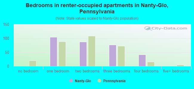Bedrooms in renter-occupied apartments in Nanty-Glo, Pennsylvania