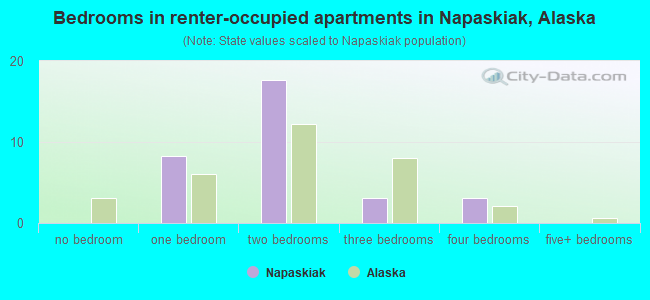 Bedrooms in renter-occupied apartments in Napaskiak, Alaska