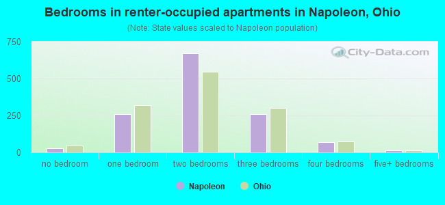 Bedrooms in renter-occupied apartments in Napoleon, Ohio