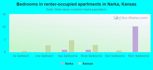 Bedrooms in renter-occupied apartments in Narka, Kansas