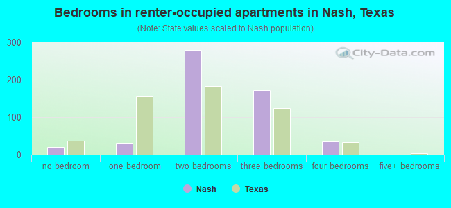 Bedrooms in renter-occupied apartments in Nash, Texas