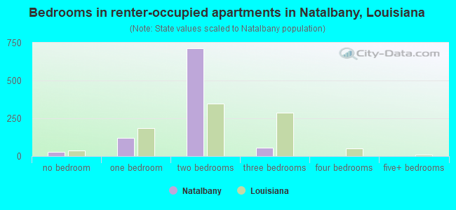 Bedrooms in renter-occupied apartments in Natalbany, Louisiana