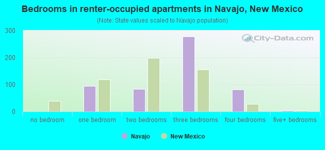 Bedrooms in renter-occupied apartments in Navajo, New Mexico